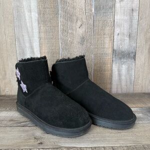 Girls‎ Ugg Koolaburra Star Mini Black Suede Sheepskin Ankle Boots Booties Size 4